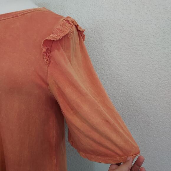 Anthro's Eri + Ali Coral Orange Flutter Short Sleeve Blouse Size S - Picture 9 of 15